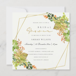 SUCCULENT CACTUS FLORAL WATERCOLOR BRIDAL SHOWER INVITATION