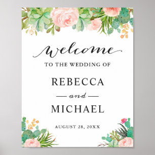Succulent Cactus Floral Wedding Welcome Sign