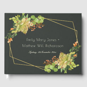 SUCCULENT CACTUS KRAFT FLORAL WATERCOLOR WREATH GUEST BOOK