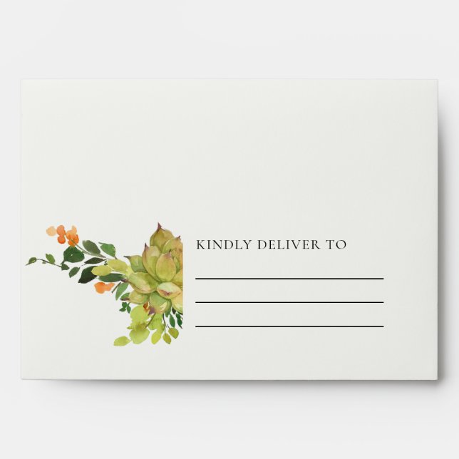 SUCCULENT CACTUS ORANGE FLORAL WATERCOLOR ENVELOPE (Front)