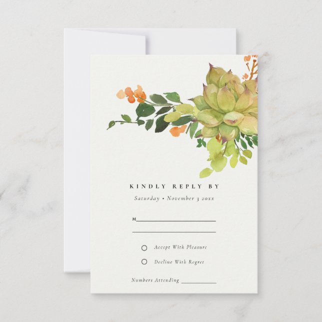 SUCCULENT CACTUS ORANGE FLORAL WATERCOLOR RSVP CARD (Front)