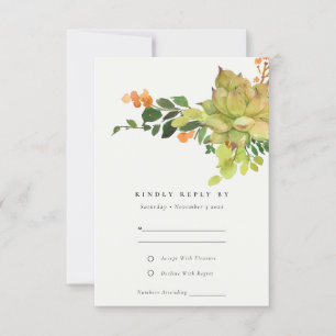 SUCCULENT CACTUS ORANGE FLORAL WATERCOLOR RSVP CARD