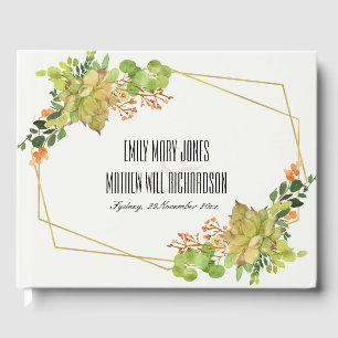 SUCCULENT CACTUS ORANGE FLORAL WATERCOLOR WREATH GUEST BOOK