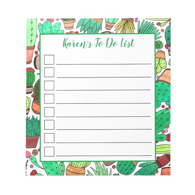Succulent Cactus Potted Plants Cacti Gardener Notepad (Front)