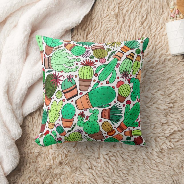 Succulent Cactus Potted Plants Green Cacti Garden Cushion (Blanket)