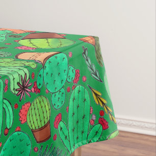 Succulent Cactus Potted Plants Green Cacti Garden Tablecloth
