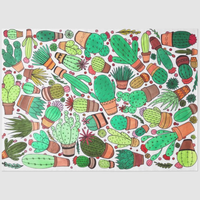 Succulent Cactus Potted Plants Green Cacti Garden Tissue Paper (Front)