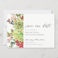 Succulent Cactus Red Floral Save the Date Invite