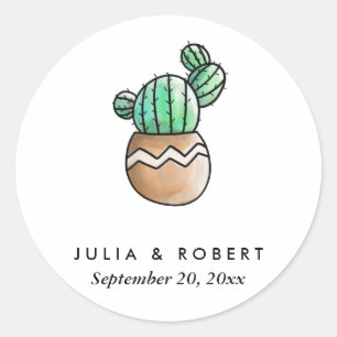 Succulent Cactus Rustic Minimal Wedding Classic Round Sticker
