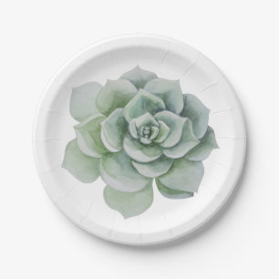 Succulent Cactus Sage Green Rustic Floral Wedding Paper Plate