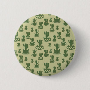 Succulent cactus silhouette in cups and pots 6 cm round badge