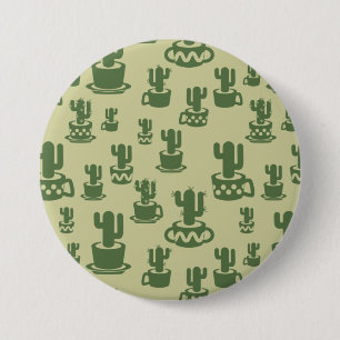 Succulent cactus silhouette in cups and pots 7.5 cm round badge