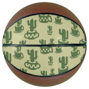 Succulent cactus silhouette in cups and pots basketball