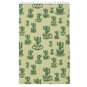 Succulent cactus silhouette in cups and pots  calendar