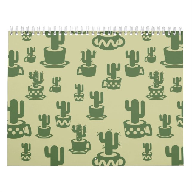 Succulent cactus silhouette in cups and pots  calendar (Cover)