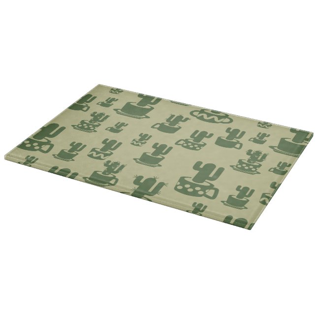 Succulent cactus silhouette in cups and pots  cutting board (Corner)
