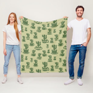 Succulent cactus silhouette in cups and pots fleece blanket