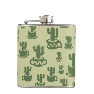 Succulent cactus silhouette in cups and pots hip flask