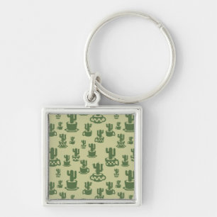 Succulent cactus silhouette in cups and pots  key ring