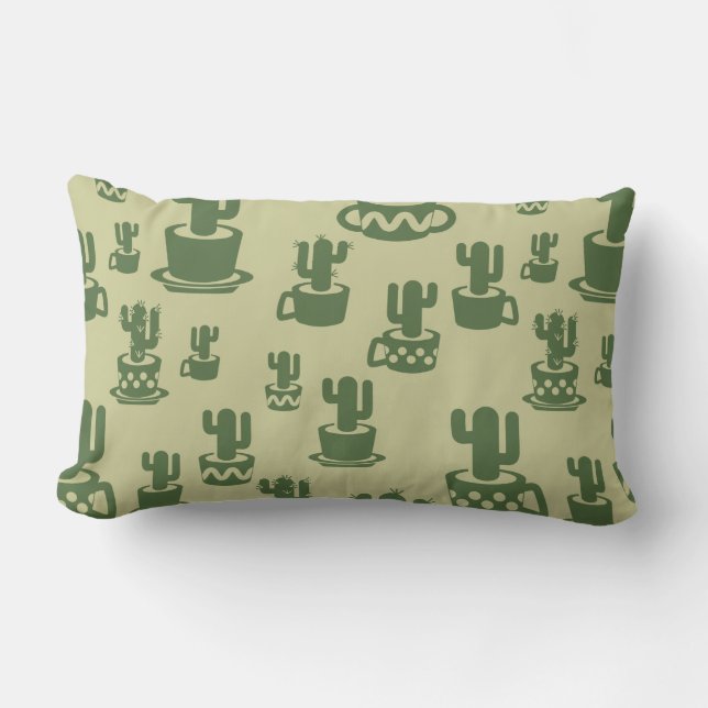 Succulent cactus silhouette in cups and pots  lumbar cushion (Front)