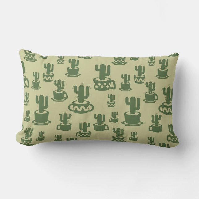 Succulent cactus silhouette in cups and pots  lumbar cushion (Front)