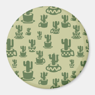 Succulent cactus silhouette in cups and pots magnet