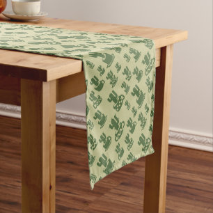 Succulent cactus silhouette in cups and pots medium table runner