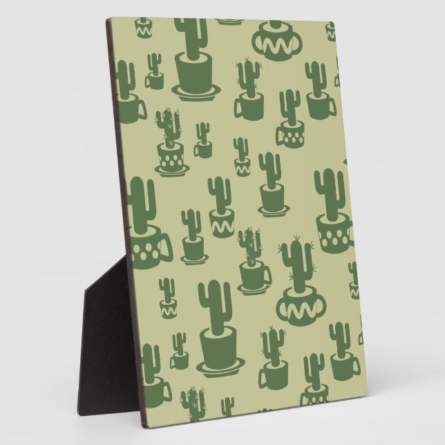Succulent cactus silhouette in cups and pots plaque (Side)