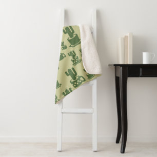 Succulent cactus silhouette in cups and pots sherpa blanket