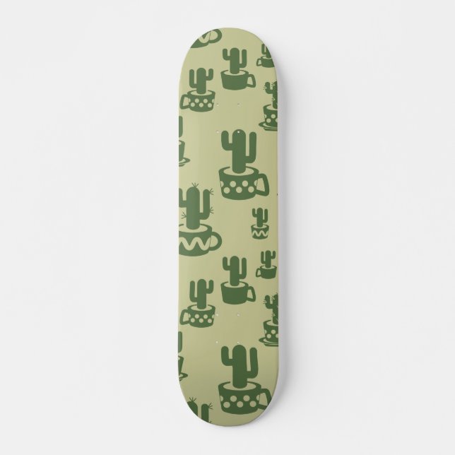 Succulent cactus silhouette in cups and pots  skateboard (Front)