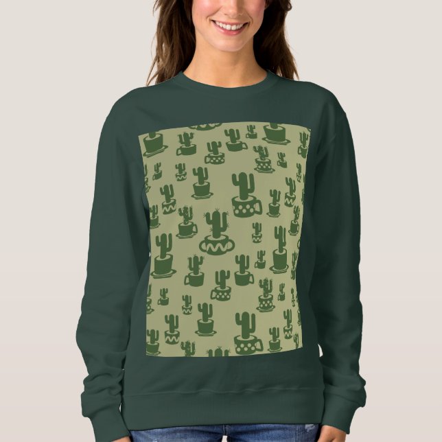 Succulent cactus silhouette in cups and pots  sweatshirt (Front)