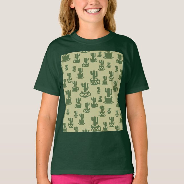 Succulent cactus silhouette in cups and pots  T-Sh T-Shirt (Front)
