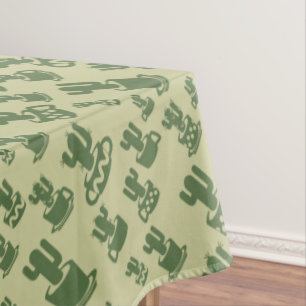 Succulent cactus silhouette in cups and pots  tablecloth
