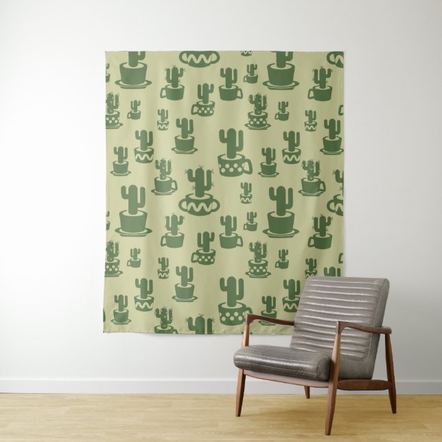 Succulent cactus silhouette in cups and pots  tapestry (In Situ)