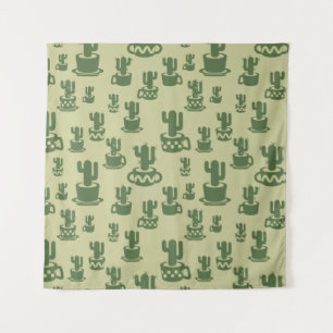 Succulent cactus silhouette in cups and pots tapestry