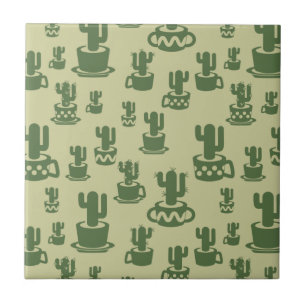 Succulent cactus silhouette in cups and pots  tile