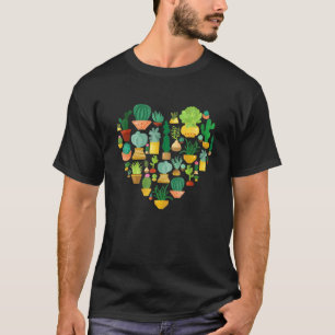 Succulent Cactus Succa Heart Men Women Gardener T-Shirt