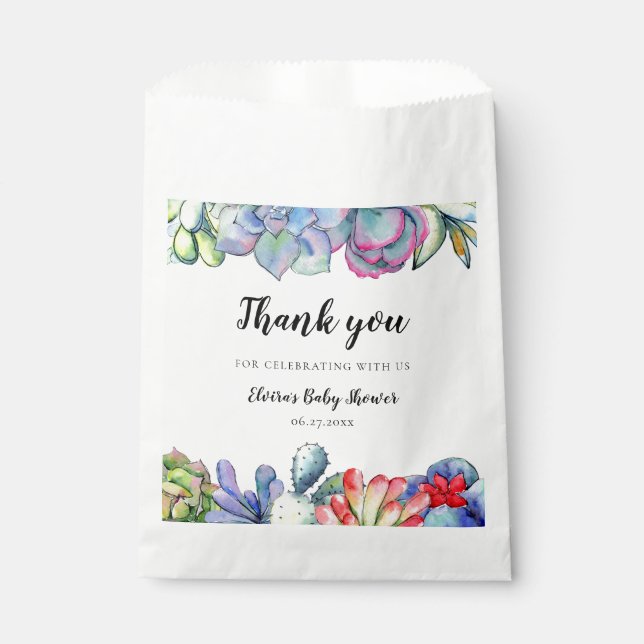 Succulent cactus watercolor Baby shower Favour Bags (Front)