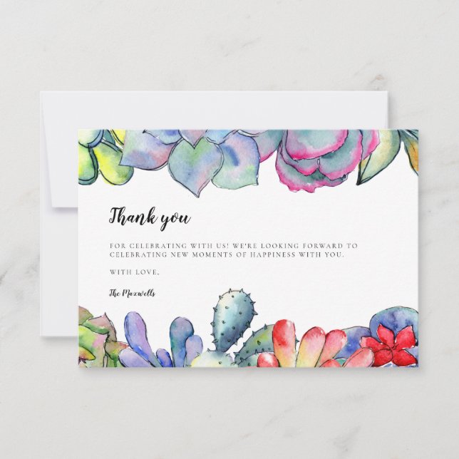 Succulent cactus watercolor Baby shower Thank You Card (Front)