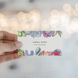 Succulent cactus watercolor business card