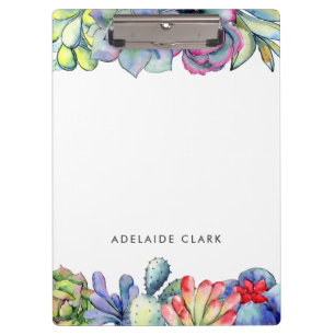 Succulent cactus watercolor clipboard