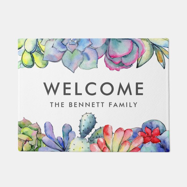 Succulent cactus watercolor doormat (Front)