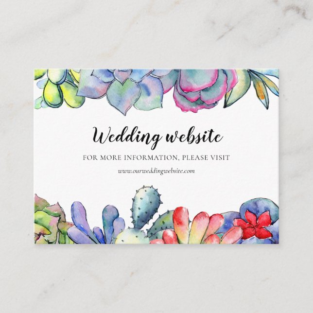 Succulent cactus watercolor wedding website card (Front)