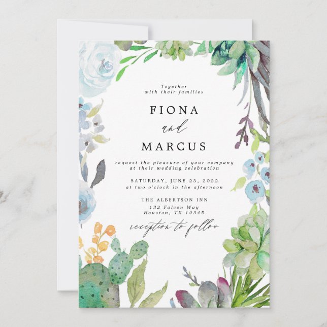 Succulent Cactus Wedding Invitation (Front)