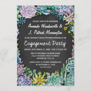 Succulent Chalkboard Engagement Party Invitations
