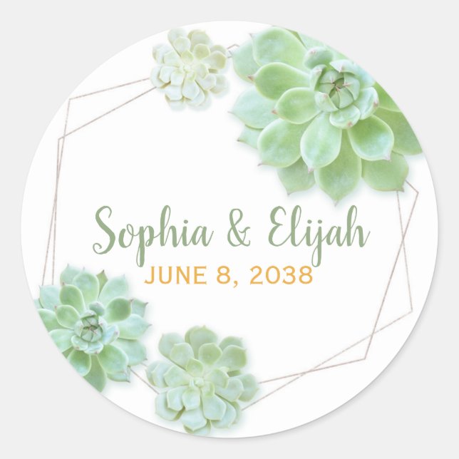 Succulent Charm Wedding Favour Classic Round Sticker (Front)