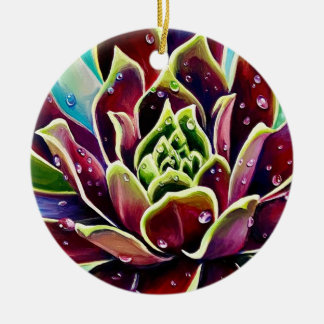 Succulent Christmas Ceramic Circle Ornament
