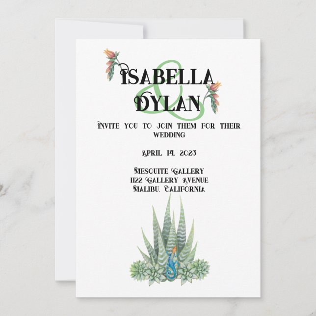Succulent Desert Wedding themed Invitation (Front)