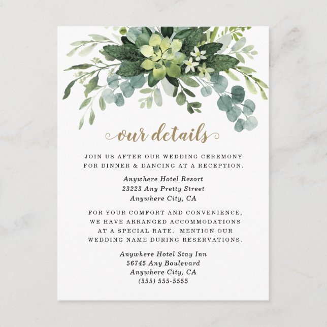 Succulent Eucalyptus Elegant Boho Greenery Wedding Enclosure Card (Front)