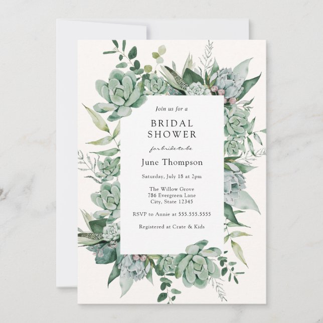 Succulent Eucalyptus Greenery Bridal Shower Invitation (Front)